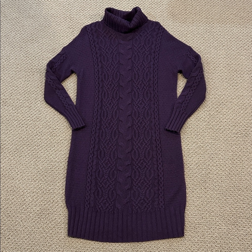 Garnet Hill Greenwood Recycled Cashmere Sweater Dress Small Plum Turtleneck